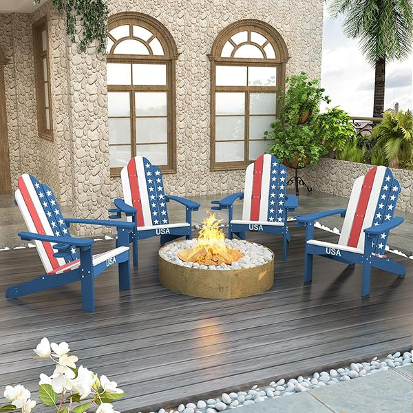 LUE BONA HDPS Adirondack Chairs Set of 2, Fire Pit Outdoor Chair Weather Resistant with Cup Holder - Photo 1