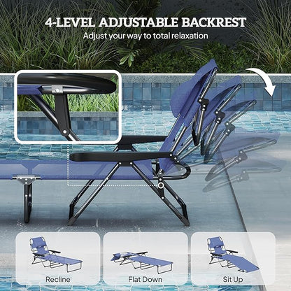 Outsunny Tanning Chaise Lounge Chair, 4-Position Beach Chair with Face & Arm Holes, Pillow headrest, Adjustable Sunbathing Chair, Gray