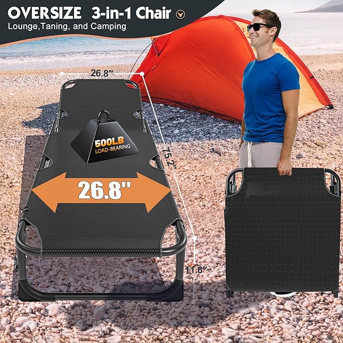 MOPHOTO Folding Chaise Lounge Chair 5-Position, Folding Cot, Heavy Duty Patio Chaise Lounges for Outside, Poolside - Photo 6