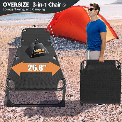 MOPHOTO Folding Chaise Lounge Chair 5-Position, Folding Cot, Heavy Duty Patio Chaise Lounges for Outside, Poolside, Beach, Lawn, Camping