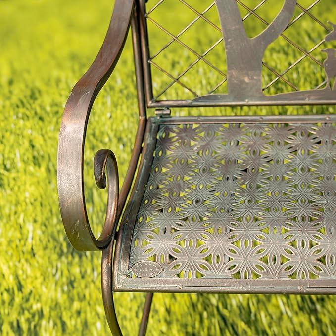 Classic Iron Garden Bench with Nature Scenery (Cow & Windmill Backrest in Bronze)