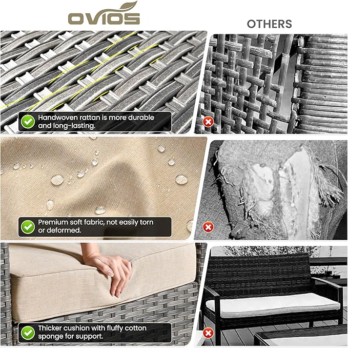 ovios Patio Furniture Set, 5 Pieces Outdoor Wicker Sofa Couch with Ottomans Comfy Cushions - Photo 6