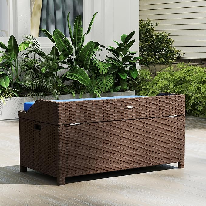 Outsunny Outdoor Wicker Storage Bench Deck Box - Photo 9
