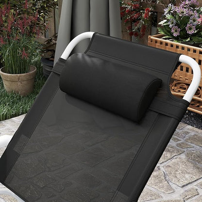 Outsunny Folding Lounge Chair, Portable Outdoor Chaise Lounge, Sun Tanning Chair with 4-Position Reclining Back, Armrests, Metal Frame and Mesh Fabric for Beach, Yard, Patio, Black