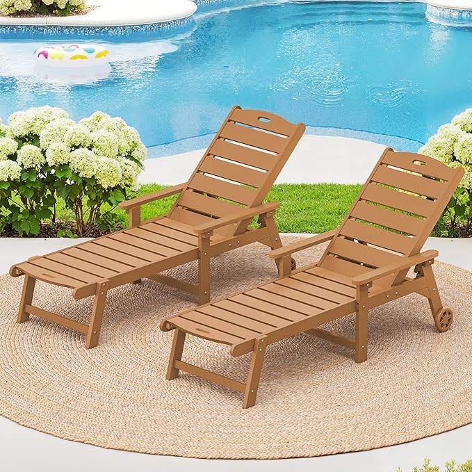 LUE BONA Outdoor Chaise Lounge Chairs Set of 2, HDPS Chaise Lounger, 5 Positions Adjustable Lounge Chairs - Photo 1