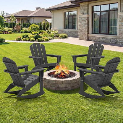 SERWALL Outdoor Adirondack Rocking Chairs Set of 4, All-Weather HDPE Adirondack Rocker Chair, Front Porch Rocker Chairs for Patio Lawn Porch Deck, Grey