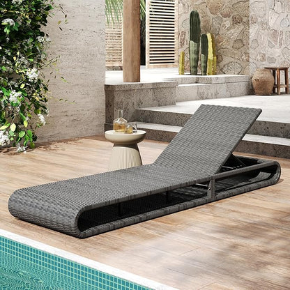 Christopher Knight Home Edsel Wicker Chaise Lounge Chair Outdoor, PE Faux Rattan Patio Outdoor Chaise Lounge with Iron Frame, Adjustable Backrest Single Lounge Sofa, Poolside Seating, Grey