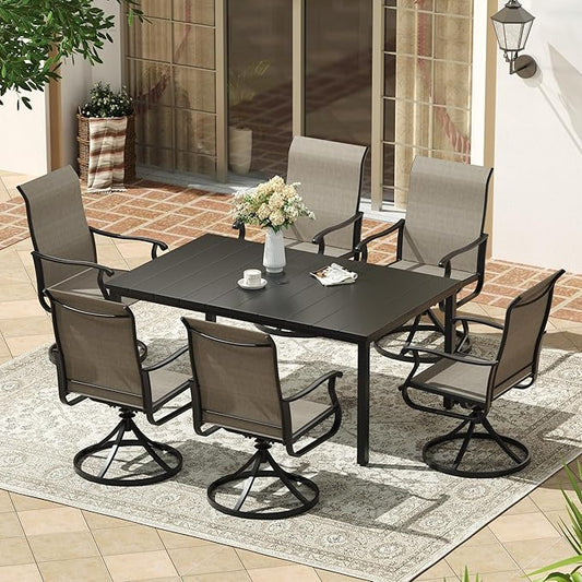 VICLLAX Outdoor Patio Dining Table for 6, 63" Rectangle Dining Table with Umbrella Hole for Porch, Backyard, Garden, Deck, Black