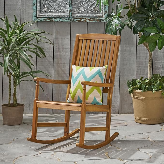 Acacia Wood Outdoor Patio Rocking Chairs with 250lbs Support, Smooth Porch Rocker for Deck Lawn Yard
