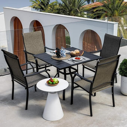 Sour Citrus 37" Outdoor Square Metal Patio Dining Table with Umbrella Hole, Weather-Resistant Table for Garden, Backyard, Balcony, or Deck, Black