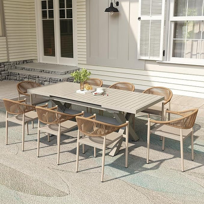TWT Aluminum Outdoor Dining Table for 8, 62.8" - 82.5" Extendable Patio Dining Table with Umbrella Hole on Top with X-Shaped Frame Easy to Assemble for Backyard Garden Yard Porch Deck, Milk Coffee