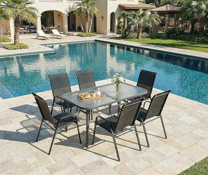 MAMIZO Patio Dining Chairs, Stackable All Weather Teslin Chair, Heavy Duty Outdoor Breathable Chairs Set, w/Armrests, Upgraded Chair FeetW/Strenthened Iron Spacers, 330 LBS (6, Black)
