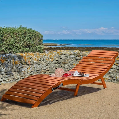 Greesum Wood Folding Chaise Lounge Chair, Weatherproof Extended Sun Lounger with Adjustable Headrest for Patio, Balcony Poolside Garden, Set of 2, Wooden