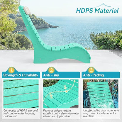 HDPS Pool Lounge Chairs Set of 4, Use in Pools Lounge Chairs up to 10-Inches of Water, Chaise Chairs with Headrest, Lounge Chair Outdoor, Fade-Resistant Pool Lounger for Deck