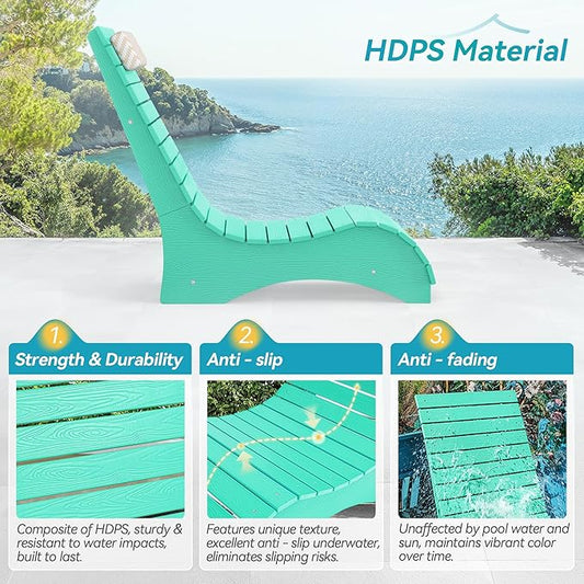 HDPS Pool Lounge Chairs Set of 2, Use in Pools Lounge Chairs up to 10-Inches of Water, Chaise Chairs with Headrest, Lounge Chair Outdoor, Fade-Resistant Pool Lounger for Deck
