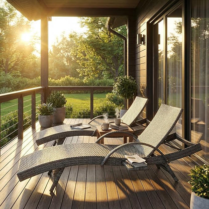 OVENTA Outdoor Wicker Patio Chaise Lounge Chair Set of 6, Gray Rattan Pool Furniture Lounger for Outside Poolside Lounges, Jumbo Co Chaise Lounge Chairs, Wicker Patio Pool Furniture