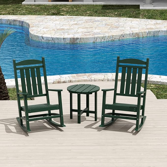 WestinTrends Malibu 3-Piece Set Outdoor/Patio Rocking Chairs with a Side Table (2 Seater), Dark Green