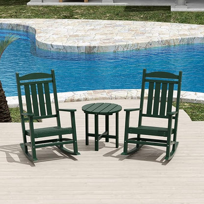 WestinTrends Malibu 3-Piece Set Outdoor/Patio Rocking Chairs with a Side Table (2 Seater), Dark Green