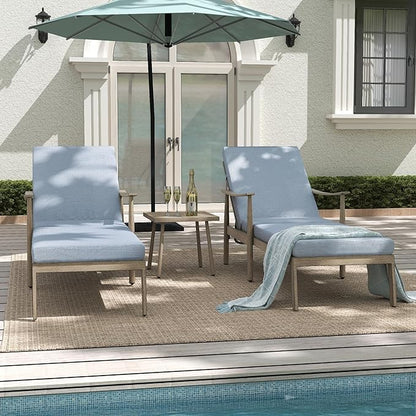 Outdoor Lounge Chair with Armrest, Patio Aluminum Chaise Lounge Set of 3, Adjustable Backrest with Rope Design, Patio Recliner Chairs Cushions for Lawn Pool Beach (Brown)