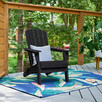 Shine Company Seaside Outdoor Weatherproof Folding Adirondack Chair, Black