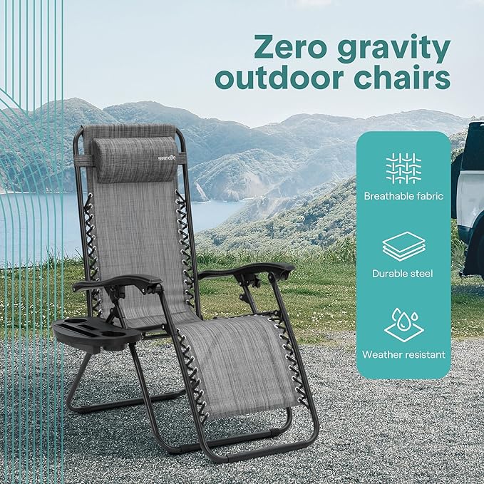 SereneLife Zero Gravity Chairs Set of 2 - Adjustable Steel Mesh Lawn Chairs - Outdoor Lounge Chairs with Detachable Cup - Photo 4