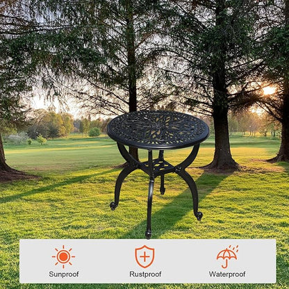 Cast Aluminum Outdoor Side Table, All Weather Round Small Coffee Table for Patio,Park,Lawn,Yard (18.5" Black)