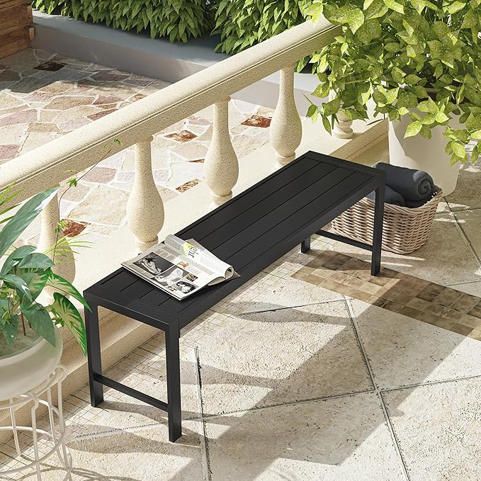 VICLLAX 2 Pieces Outdoor Garden Backless Bench, 51.2" Metal Bench Steel Frame for Porch, Lawn, Balcony, Backyard and Park, Black