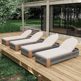 Merax 4-Piece Outdoor Chaise Lounge Chair with Adjustable Backrest & Waterproof Cushion - Acacia Wood Pool Sun Lounger - Photo 3