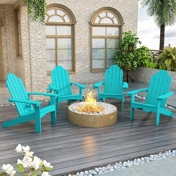 LUE BONA HDPS Adirondack Chairs Set of 6, Fire Pit Outdoor Chair Weather Resistant with Cup Holder - Photo 1