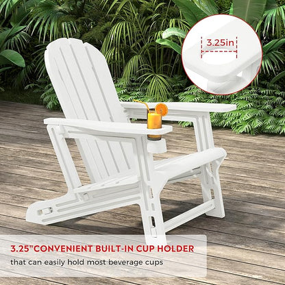Costaelm Cayman 2-Piece HDPE Plastic Adirondack Patio Chair Set with 18" Side Table, White