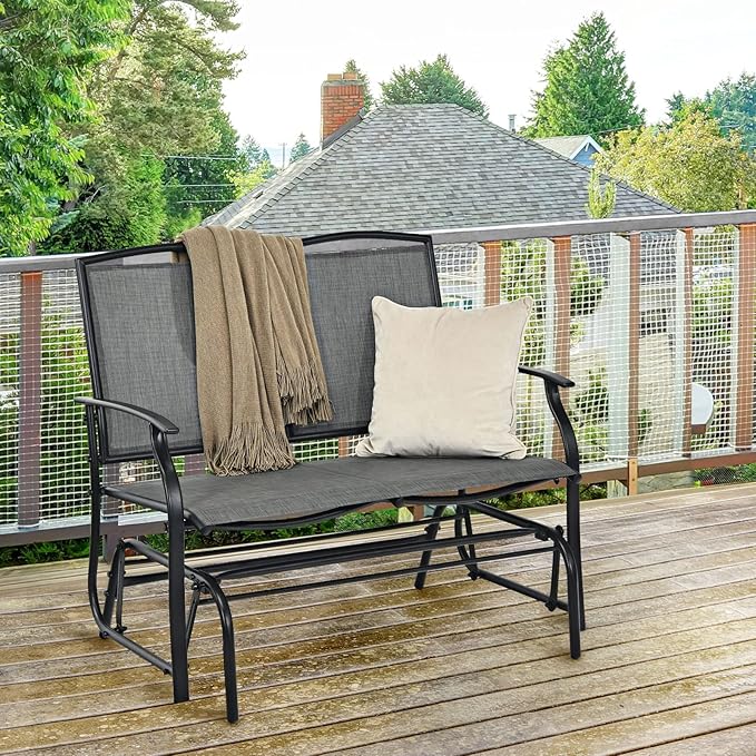 Tangkula 2-Person Patio Glider Bench, Outdoor Rocker Glider Loveseat Chair W/Heavy-Duty Steel Frame - Photo 2