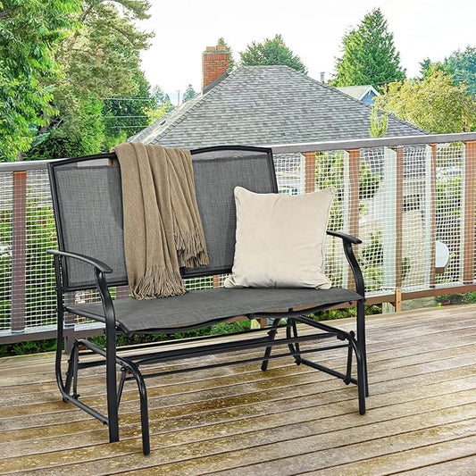 Outdoor Swing Glider Chair for 2 Persons, Rocking Seating Patio Bench w/Coated Steel Frame, Patio Loveseat for Backyard, Garden (Grey)