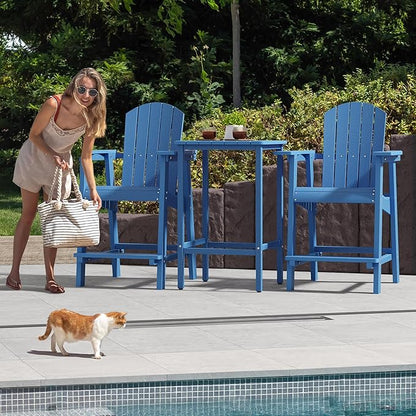 DWVO 25" Tall Adirondack Chair, Poly Bar Height Balcony Chairs with Armrest & Footrest, Outdoor Bar Stool Lifeguard Chair for Deck Pool Patio and Porch, Navy Blue