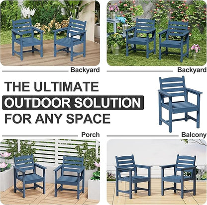 Scurrty Plastic Adirondack Chairs Set of 2, Patio Chairs with Wood Texture,Lawn Fire Pit Deck Porch Garden Chairs for Adults (Blue)