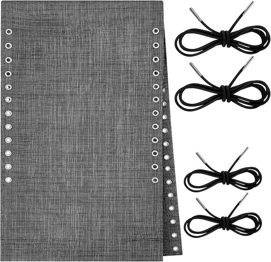 Queekay Chair Replacement Fabric with 4 Bungee Cord Lounge Chair Cloth Mesh Repair Kit for Patio Recliner Outdoor Lawn Pool(63 x 21 Inch,Black Grey)