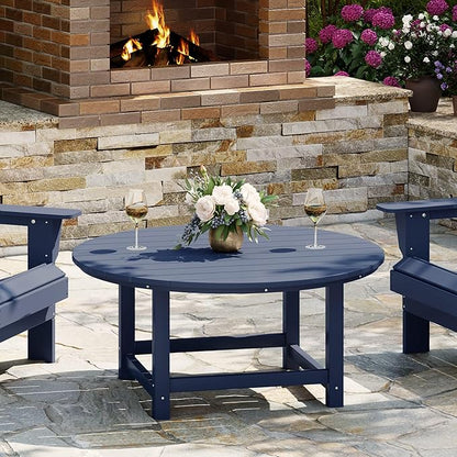 WestinTrends Malibu Low Outdoor HDPE Round Patio Coffee Table, Navy Blue