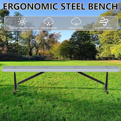 Park Benches for Outside, 8 ft Long Gray Metal Porch Bench Furniture Patio Seating, Industrial Bench Commercial Expanded Metal Mesh Benches for Garden, Lawn, Backyard, Park, Deck, Patio, School