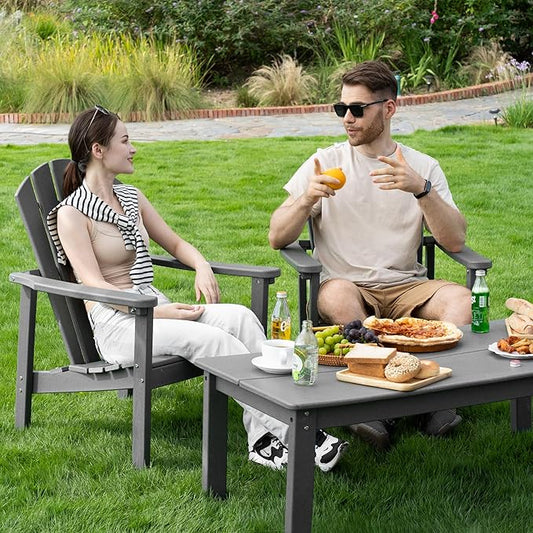 nevilywood Compact Stackable Adirondack Chairs, 26.3" Wide HDPE Outdoor Patio Chairs - Durable, Space-Saving Design for Porch, Lawn or Garden, Grey