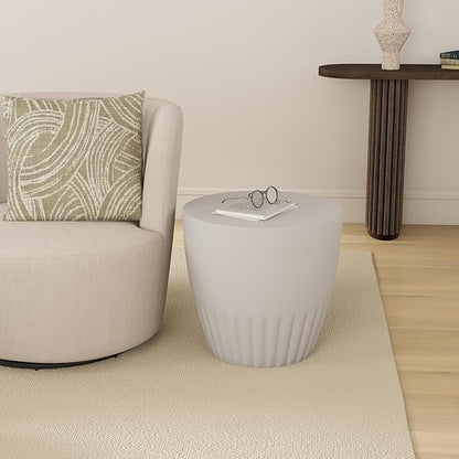 Outdoor Side Table for Patio- 16.5” Round MgO Stone Concrete Side Table, Modern Accent Table with Hemp Rope, Lightweight Weatherproof End Table for Patio, Garden, or Indoor Use, Gray