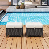 2 Pieces Patio Outdoor Ottomans with Removable and Washable Covers，PE Rattan Wicker Footstools for Porch, Garden - Photo 2