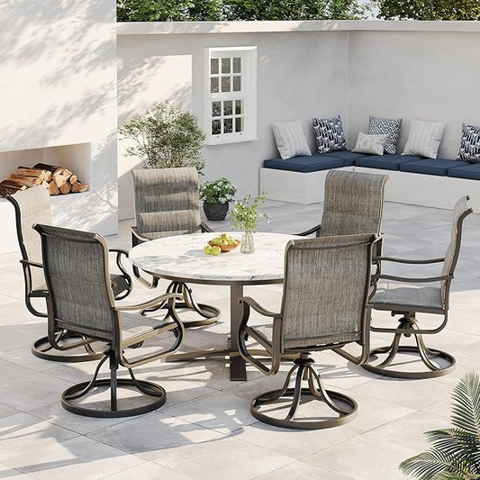 Patio Swivel Chairs Set of 6, Outdoor Dining Chairs with High Back, All-Weather Swivel Rocker Chair for Lawn, Porch or Garden (Padded Dark Grey)