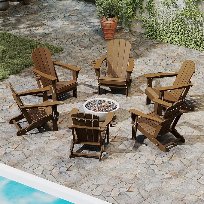 Domi Folding Adirondack Chair Set of 6, HDPE All-Weather Adirondack Chairs with Cup Holder - Photo 2