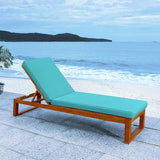 SAFAVIEH Outdoor Collection Solano Natural Brown Solid Wood/Aqua Blue Cushion Patio Adjustable Chaise Lounge Chair - Photo 2