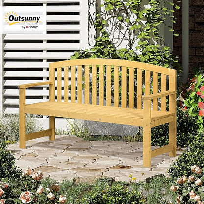 Outsunny 56" Outdoor Wood Bench, 2-Seater Garden Bench with Backrest and Armrest, Patio Bench for Patio, Porch, Poolside, Balcony, Natural