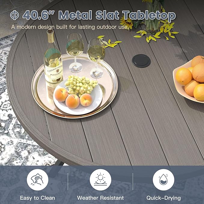 VICLLAX 40.6" Round Metal Outdoor Dining Table for 4, Patio Table with Umbrella Hole and Storage Shelf for Garden, Lawn - Photo 5