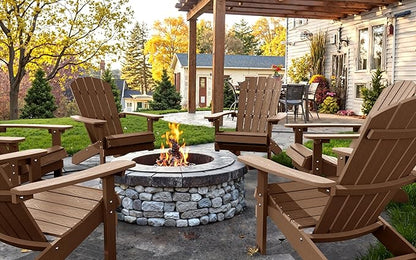 YEFU Plastic Adirondack Chairs Set of 2: Weather Resistant HIPS Composite Adirondack Chair for Outdoor Use - Oversized Backrest Fire Pit Chairs for Adults Outside Relaxation Leisure Party (Teak)