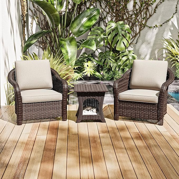 Patio PE Rattan Chairs Set of 2 with Cat Nest End Table - Photo 8