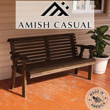 Amish Casual Heavy Duty Pressure Treated 4 Foot Outdoor Garden Bench with Cup Holders - Amish Crafted Roll Back Design - Photo 3
