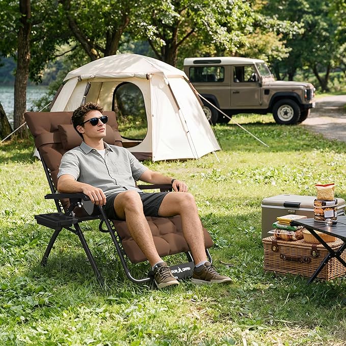 Amopatio Oversized Zero Gravity Chair, 33''W Reclining Camping Lounge Chair Upgraded Lock and Footrest, Cup Holder - Photo 2