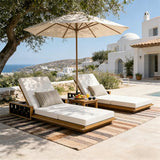 Merax Patio Chaise Lounge Set of 2, Acacia Wood Outdoor Reclining Chairs with 4-Position Adjustable Backrest - Photo 1
